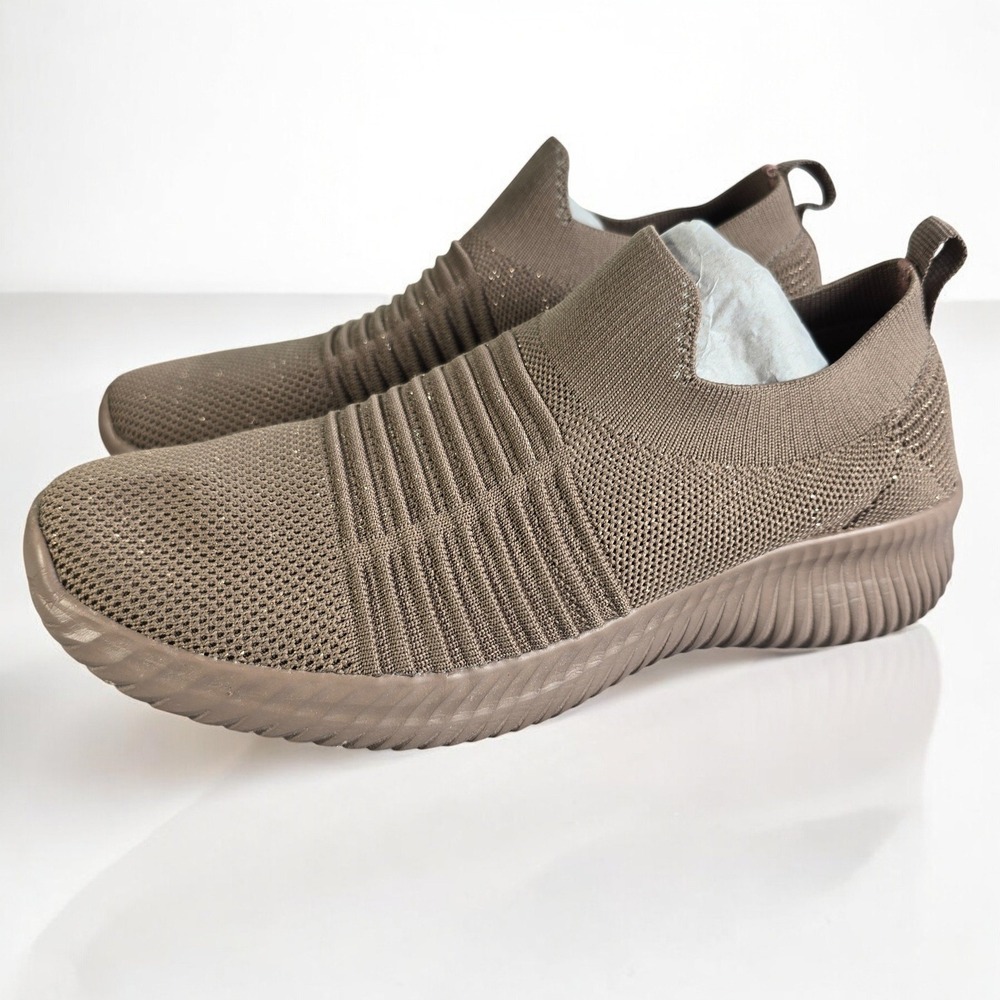 Qupid Triad-01 Dark Taupe Flyknit Slip On Comfort Casual Shoes Women's Size 8